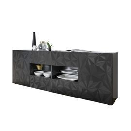 Komoda szeroka z drzwiami i szufladami antracyt wysoki połysk 241 cm Prestige