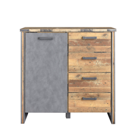 Komoda z szufladami i drzwiami antracyt / jasne drewno postarzane mat 119 cm Factory