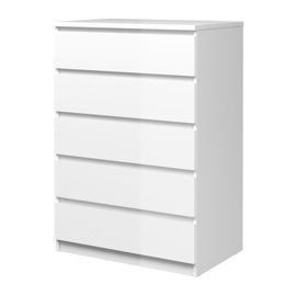 Komoda wysoka z szufladami biała wysoki połysk 77 cm Naia