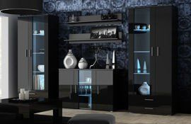 Meblościanka do salonu czarna mat / połysk 330 cm Simple