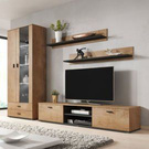 Meblościanka do salonu dąb lefkas / czarna mat 285 cm Simple