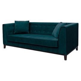 Sofa tapicerowana Leya, 3 osobowa, turkusowa, nóżki wenge