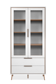 Witryna dwudrzwiowa z szufladami biała / dąb artisan mat 90 x 185 cm Arona