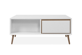 Stolik kawowy z szufladami biały / dąb mat 94 x 55 cm Arona