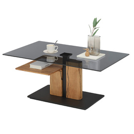 Stolik kawowy szklany szary / dąb olejowany 105 x 65 cm Selvo