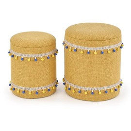 Zestaw 2 puf okrągłych ze schowkiem tapicerowanych żółtych Grado