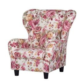 Fotel z podnóżkiem tapicerowany kremowy / różowy Cork