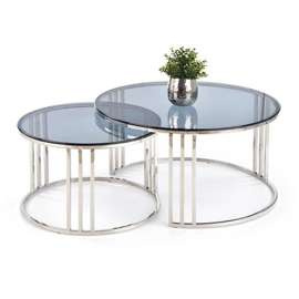 Zestaw 2 stolików kawowych okrągłych dymiony / srebrny mat / połysk 80 cm, 60 cm Mercury