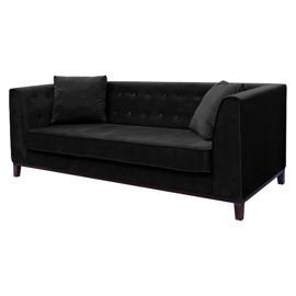 Sofa tapicerowana Leya, 3 osobowa, czarna, nóżki wenge