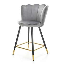 Hoker z oparciem tapicerowany szary / czarny / złoty H106