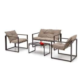 Zestaw mebli ogrodowych Shark, tkanina cappuccino, nóżki czarne 