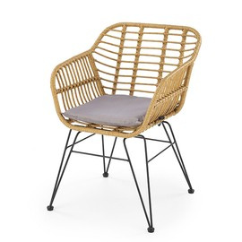 Krzesło ogrodowe tapicerowane rattan naturalne / szare / czarne K541
