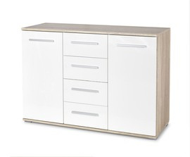 Komoda z szufladami i drzwiami dąb sonoma / biała mat / wysoki połysk 40 cm Lima