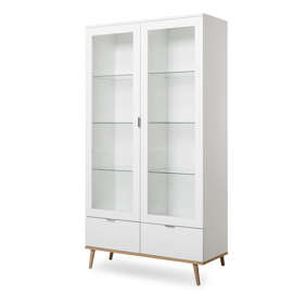 Witryna dwudrzwiowa z szufladami biała / dąb sonoma mat 100 x 185 cm Göteborg