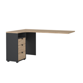 Blat narożny do biurka z kontenerkiem szary / jackson hickory 150 x 100 x 76 cm Sign