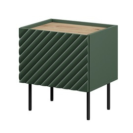 Szafka nocna Noir 50 cm, 1 drzwi, zielony mat z frezowanym frontem, blat artisan, komplet 2 sztuki