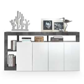 Komoda z drzwiami biała / szara wysoki połysk / mat 184 cm Verden