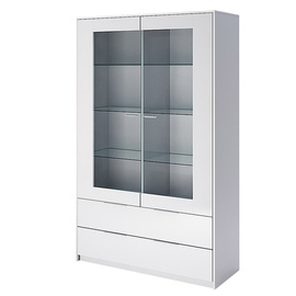 Witryna dwudrzwiowa z szufladami biała wysoki połysk 119 x 192 cm Roma