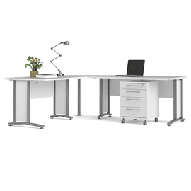 Biurko narożne z kontenerkiem białe mat 230 cm Prima