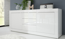 Komoda z szufladami i drzwiami biała wysoki połysk 210 cm Basic