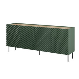 Komoda Noir 200 cm, 4 drzwi, zielony mat z frezowanym frontem, blat artisan