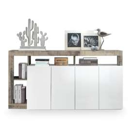 Komoda z drzwiami biała / klon Pero wysoki połysk / mat 184 cm Verden