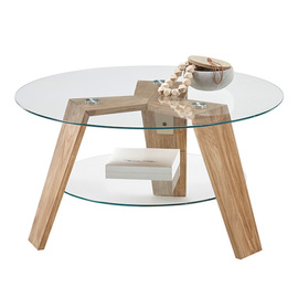 Stolik kawowy okrągły szklany / dąb 75 x 40 cm Luno