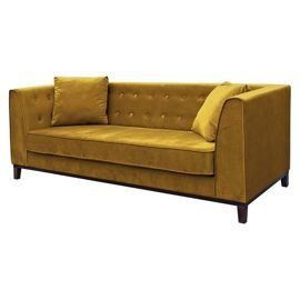 Sofa tapicerowana Leya, 3 osobowa, żółta, nóżki wenge