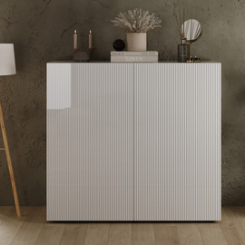 Komoda wysoka z drzwiami biała połysk 121 cm Corda