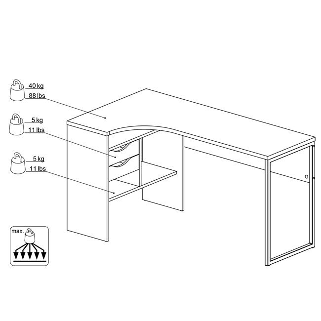 Białe biurko narożne Function, 2 szuflady, 145x81 cm, blat dąb sonoma