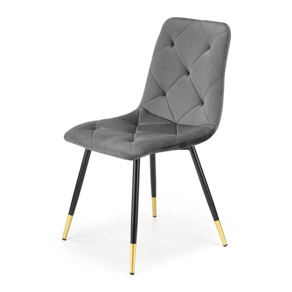 Krzesło tapicerowane K438 tkanina velvet popielata, nóżki czarne detale złote
