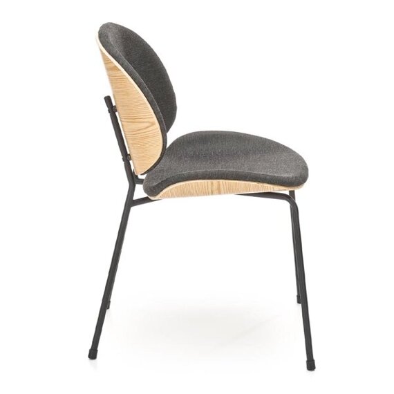 Krzesło tapicerowane K467 tkanina ciemny popiel, sklejka dąb naturalny, nóżki czarne