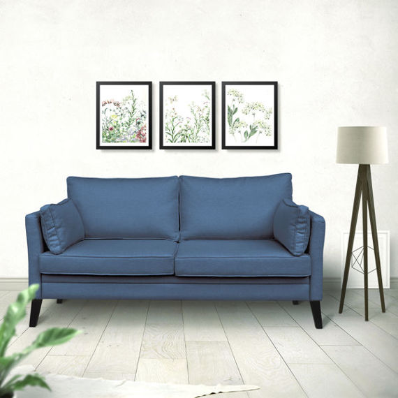Sofa tapicerowana Holly, 3 osobowa, niebieska, nóżki czarne