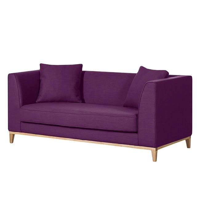 Sofa tapicerowana Lily, 2 osobowa, fioletowa, nóżki dąb olejowany