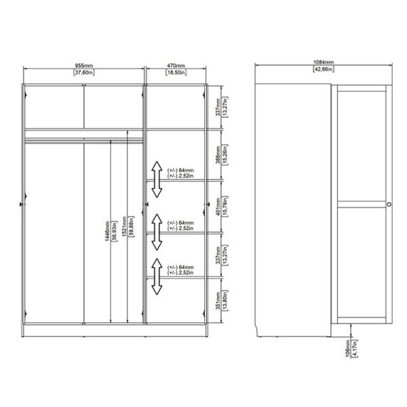 Szafa Billund 3 drzwiowa, 147 x 61 x 200 cm, biały mat 