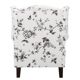 Fotel tapicerowany z pufą West, biały motyw kwiatowy, nóżki ciemny brąz